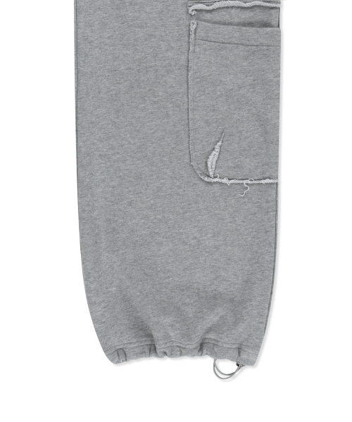 MIXED WAFFLE FOLDOVER WAIST JERSEY PANTS IN GREY
