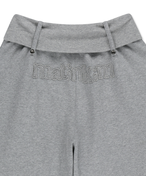 MIXED WAFFLE FOLDOVER WAIST JERSEY PANTS IN GREY