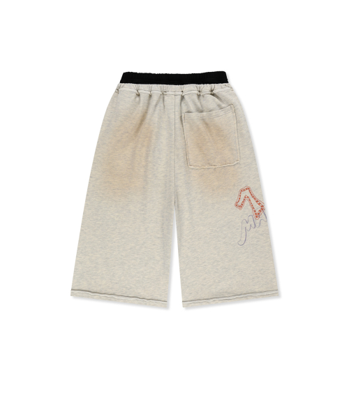 VINTAGE WASHED COLOR CONTRAST BERMUDA SWEATPANTS IN LIGHT BEIGE