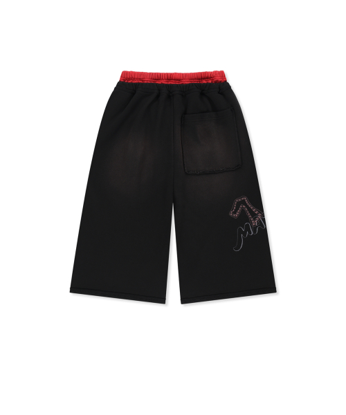 VINTAGE WASHED COLOR CONTRAST BERMUDA SWEATPANTS IN BLACK