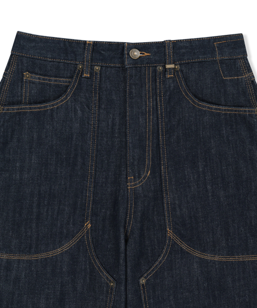 PANEL STITCH DENIM PANTS IN DARK NAVY