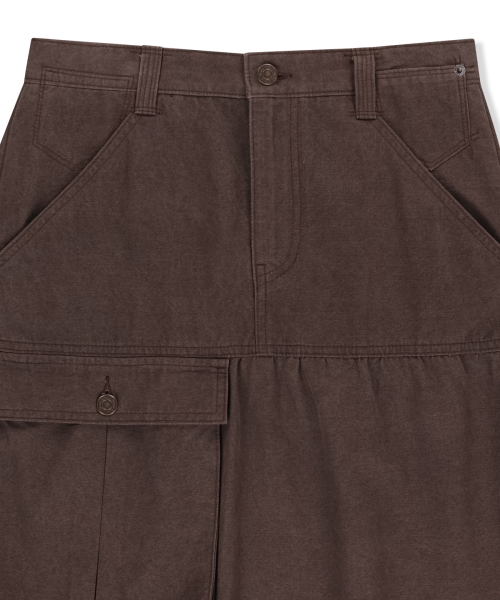 VINTAGE POCKET MIDI SKIRT IN BROWN