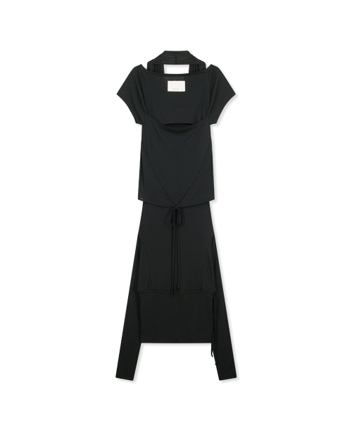 TWO WAY LAYERED JERSEY DRESS IN BLACK