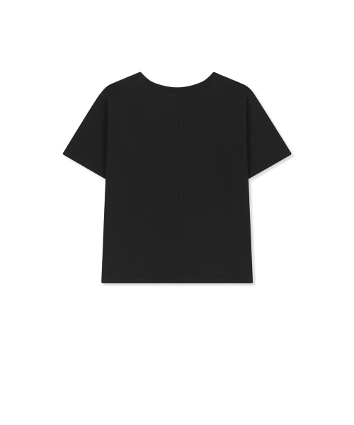 DIAGONAL CUT LOGO CROP TOP IN BLACK