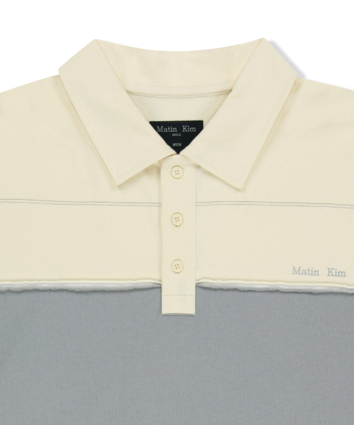 CUT OUT BLOCK COLLAR TOP FOR MEN IN IVORY