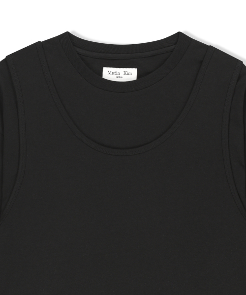 CROSS BACK LAYERED TOP IN BLACK