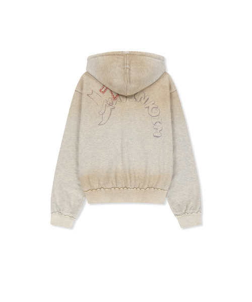 VINTAGE WASHED COLOR CONTRAST HOODY ZIP UP IN LIGHT BEIGE