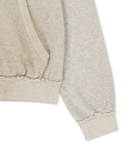 VINTAGE WASHED COLOR CONTRAST HOODY ZIP UP IN LIGHT BEIGE