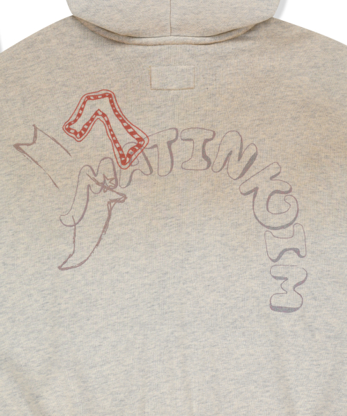 VINTAGE WASHED COLOR CONTRAST HOODY ZIP UP IN LIGHT BEIGE