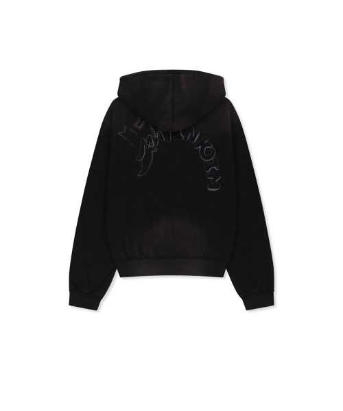 VINTAGE WASHED COLOR CONTRAST HOODY ZIP UP IN BLACK