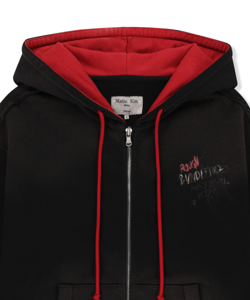 VINTAGE WASHED COLOR CONTRAST HOODY ZIP UP IN BLACK