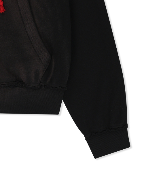 VINTAGE WASHED COLOR CONTRAST HOODY ZIP UP IN BLACK