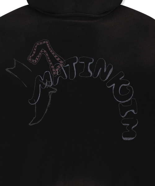 VINTAGE WASHED COLOR CONTRAST HOODY ZIP UP IN BLACK