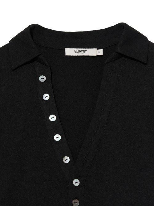 G V-COLLAR HENLEY TOP (BLACK)