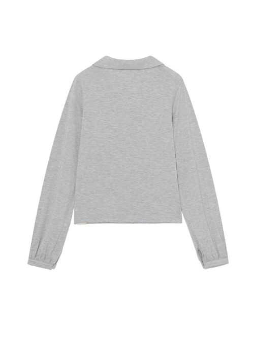 G V-COLLAR HENLEY TOP (MELANGE GRAY)