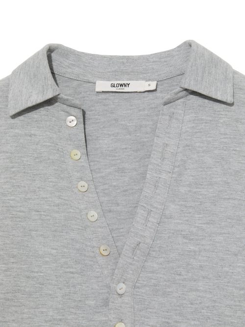 G V-COLLAR HENLEY TOP (MELANGE GRAY)