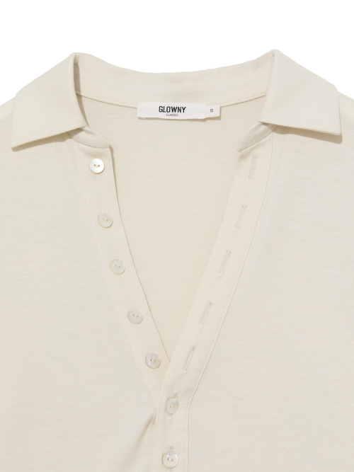 G V-COLLAR HENLEY TOP (LIGHT BEIGE)