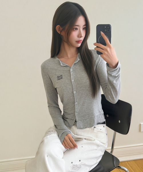 LAYERED FRILL CARDIGAN [GRAY]