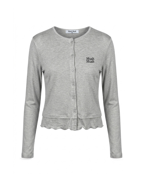 LAYERED FRILL CARDIGAN [GRAY]
