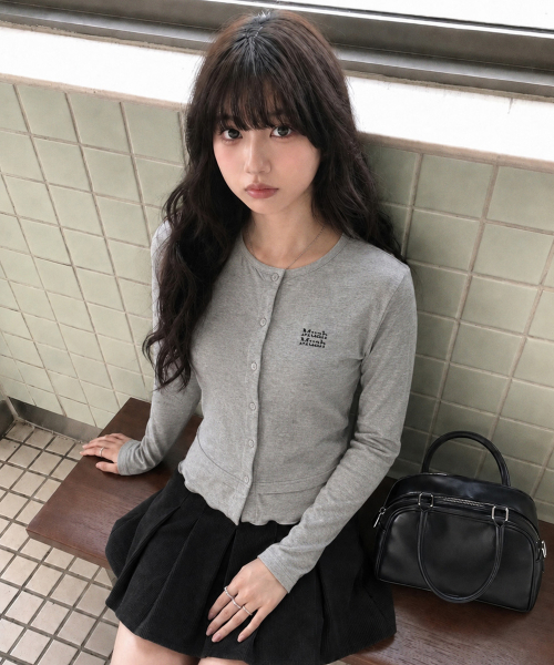 LAYERED FRILL CARDIGAN [GRAY]