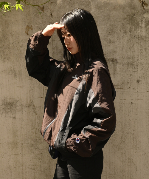 트랙 로고 컬러블록 트랙재킷 Brown