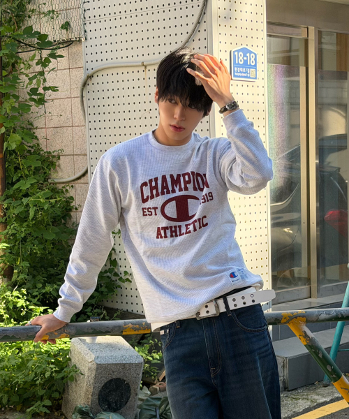 로고 와플 롱슬리브 티셔츠 Grey Melange