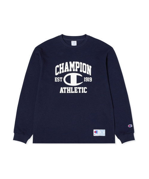 로고 와플 롱슬리브 티셔츠 Navy