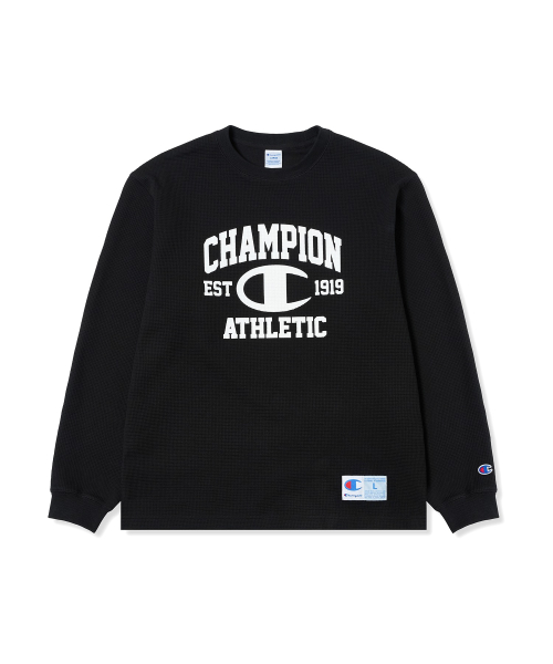 로고 와플 롱슬리브 티셔츠 Black