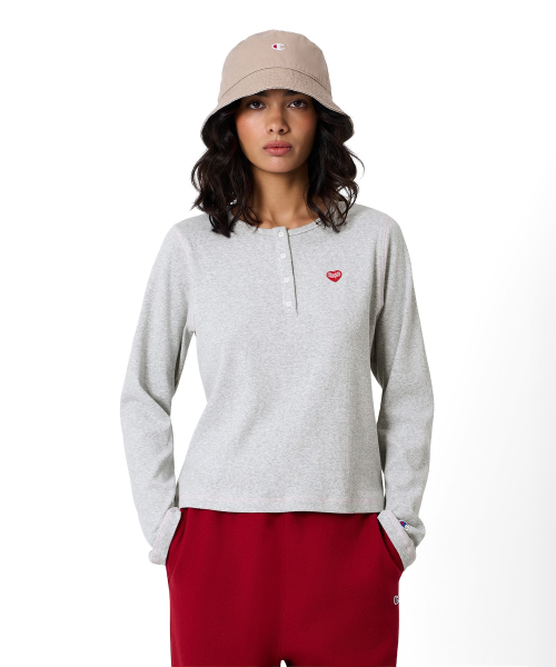 여성 하트 로고 헨리넥 롱슬리브 Medium Grey Melange