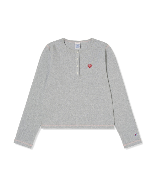 여성 하트 로고 헨리넥 롱슬리브 Medium Grey Melange