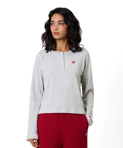 여성 하트 로고 헨리넥 롱슬리브 Medium Grey Melange