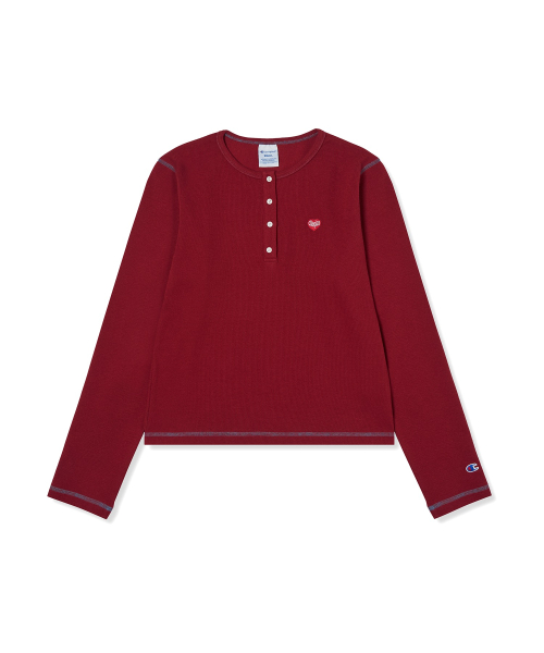여성 하트 로고 헨리넥 롱슬리브 Red