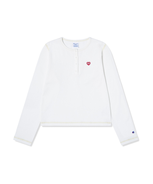 여성 하트 로고 헨리넥 롱슬리브 White