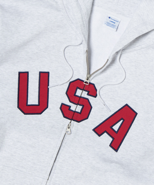 USA 로고 후드 집업 Grey Melange