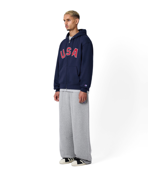USA 로고 후드 집업 Navy