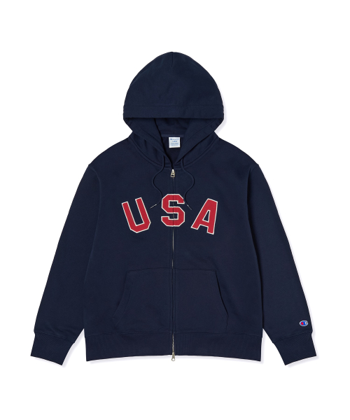 USA 로고 후드 집업 Navy