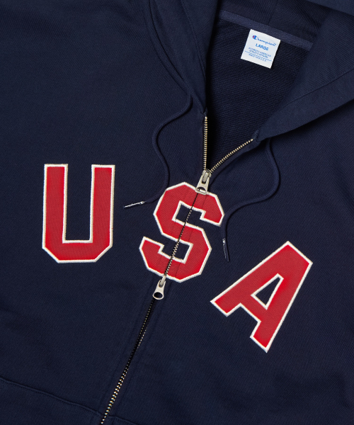 USA 로고 후드 집업 Navy