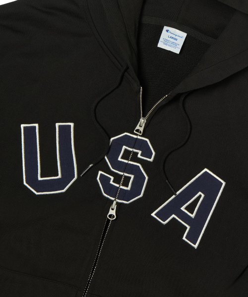 USA 로고 후드 집업 Black