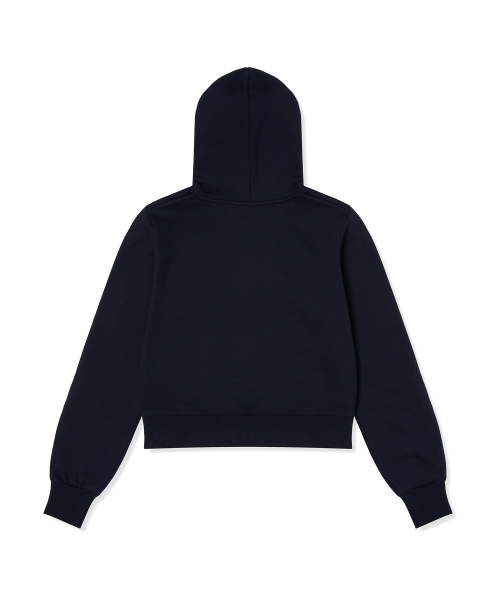 여성 하트 로고 크롭 기모 후드 티셔츠 Navy