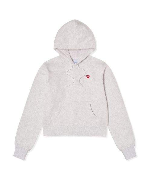 여성 하트 로고 크롭 기모 후드 티셔츠 Light Grey