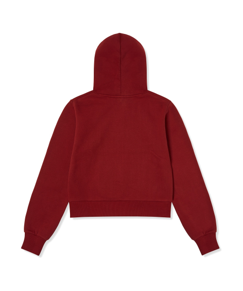 여성 하트 로고 크롭 기모 후드 티셔츠 Red