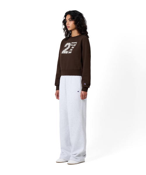 여성 넘버링 크롭 기모 스웨트 셔츠 Brown