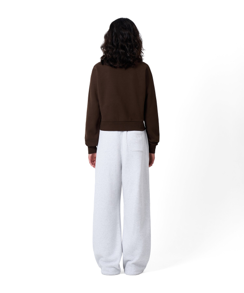 여성 넘버링 크롭 기모 스웨트 셔츠 Brown