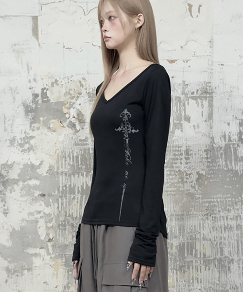 Back Double Cross Printing Long Sleeve (Black)