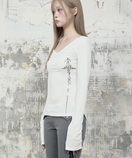 Back Double Cross Printing Long Sleeve (White)
