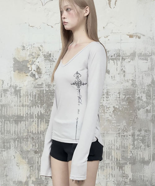 Back Double Cross Printing Long Sleeve (Gray)