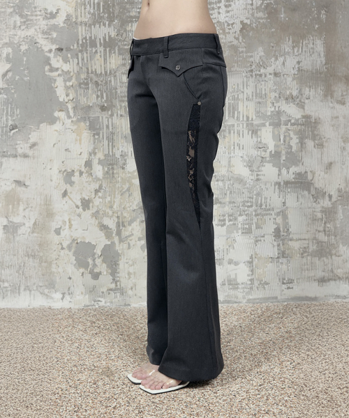 Button Stitch Low Rise Bootcut Pants (Charcoal)