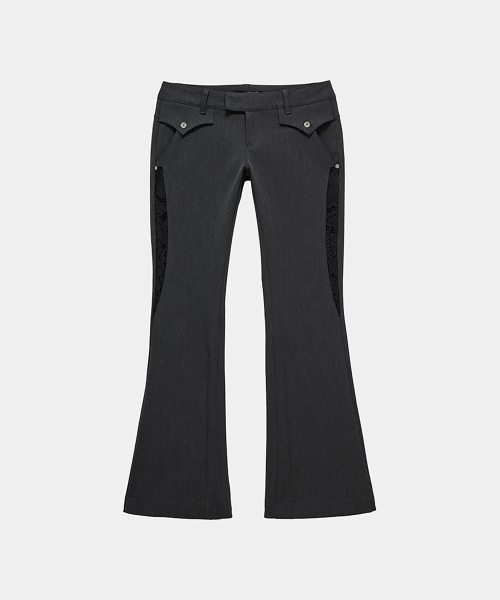 Button Stitch Low Rise Bootcut Pants (Charcoal)