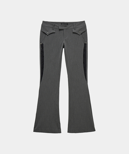 Button Stitch Low Rise Bootcut Pants (Gray)