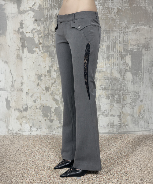 Button Stitch Low Rise Bootcut Pants (Gray)